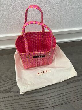 Marni Pink and Yellow Woven Mini Tote